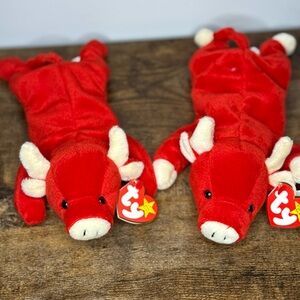 ✨ Rare Ty Beanie Babies – “Tabasco” & “Snort” the Red Bulls ✨